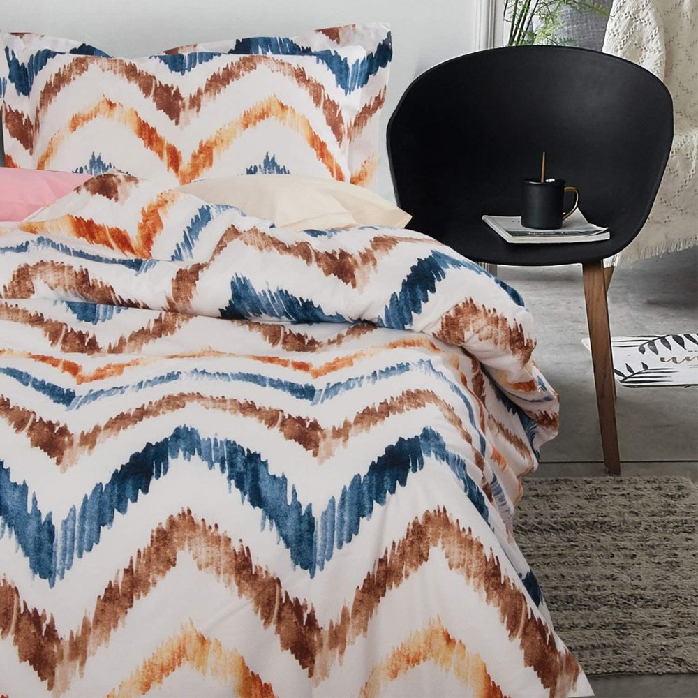 Wave Printed Microfiber Twin Duvet Cover Set